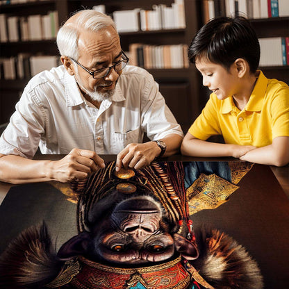 Tribal Gorilla Wooden Jigsaw Puzzle: Ornate Headdress, Basswood, Royal Primate