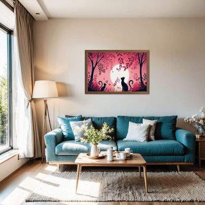 Two Black Cats Jigsaw Puzzle: Pink Moonlight Botanical Art