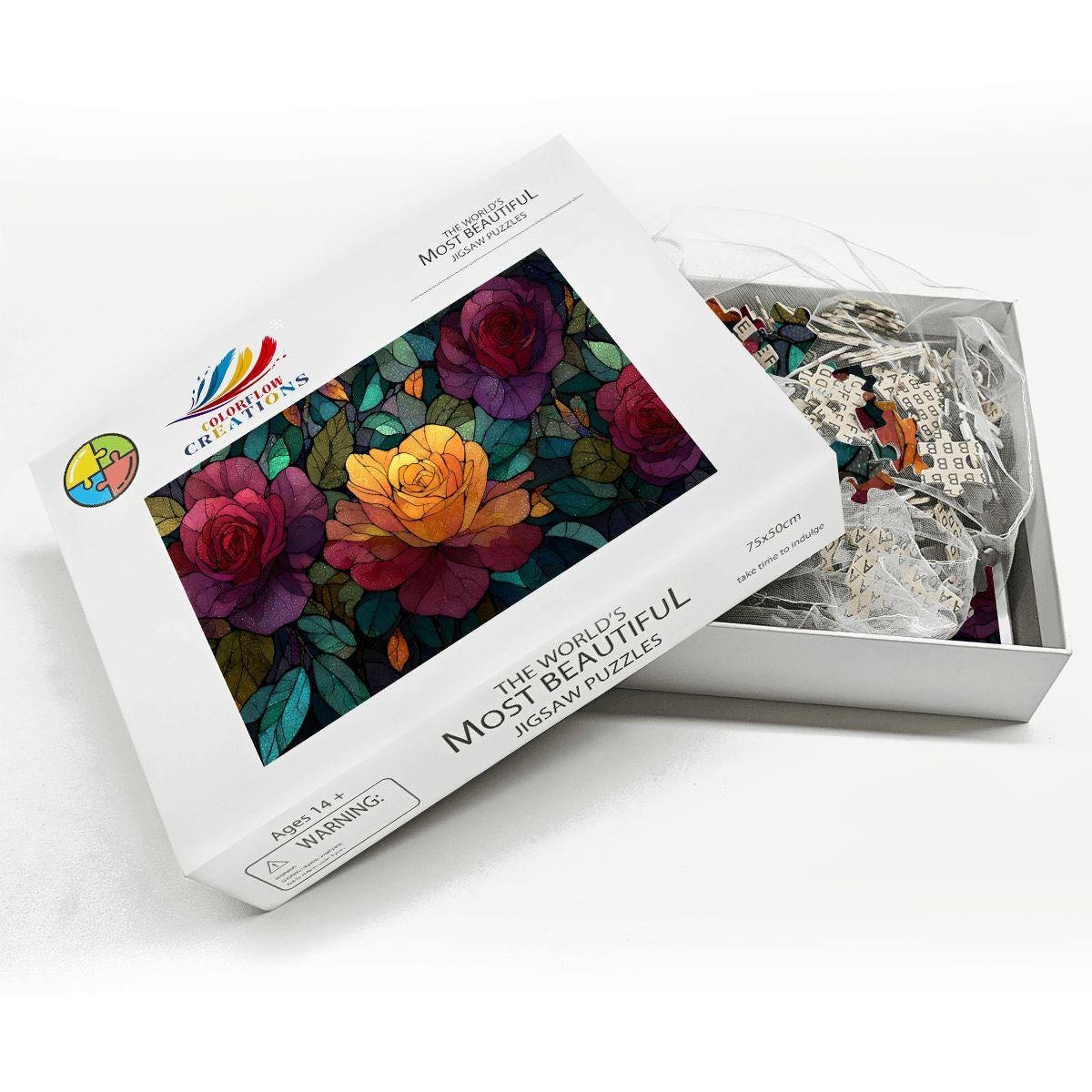 Stained Glass Rose Jigsaw Puzzle: Colorful Botanical Art, Basswood