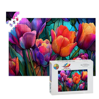 Stained Glass Tulip Puzzle: Colorful Floral Jigsaw Art