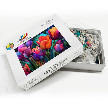 Stained Glass Tulip Puzzle: Colorful Floral Jigsaw Art