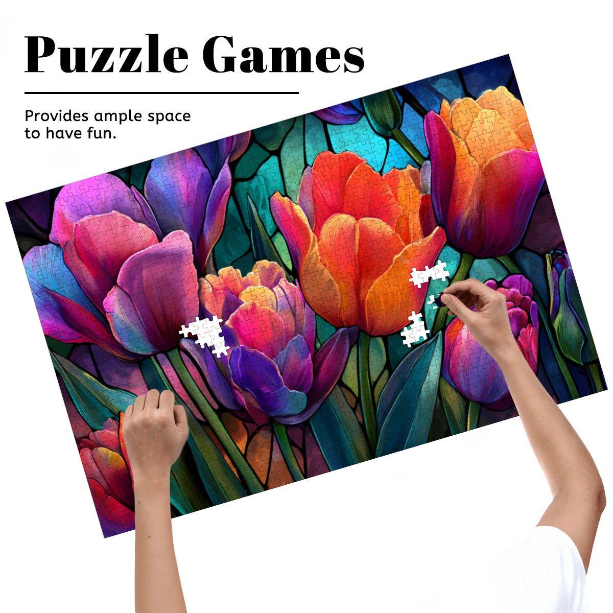 Stained Glass Tulip Puzzle: Colorful Floral Jigsaw Art