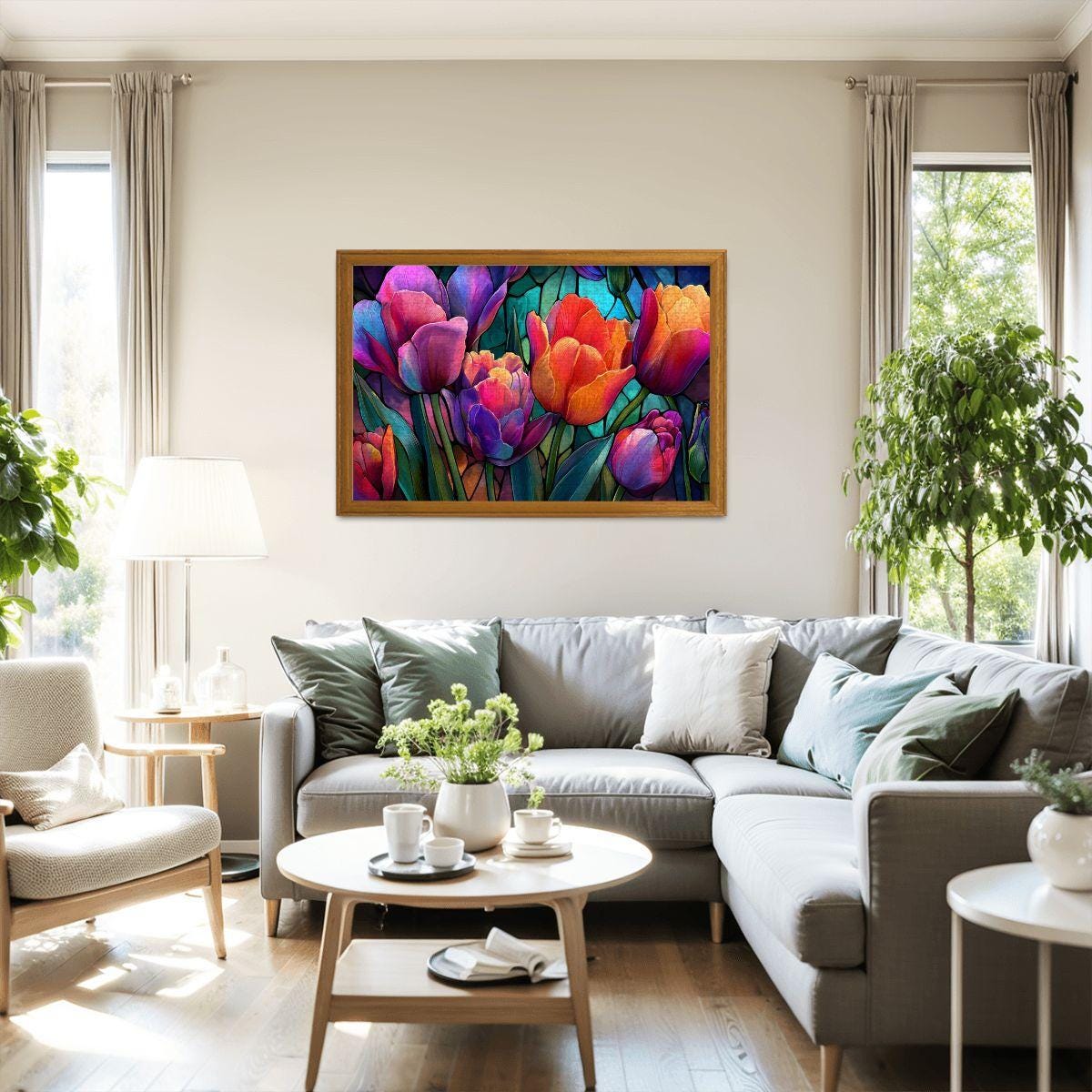 Stained Glass Tulip Puzzle: Colorful Floral Jigsaw Art