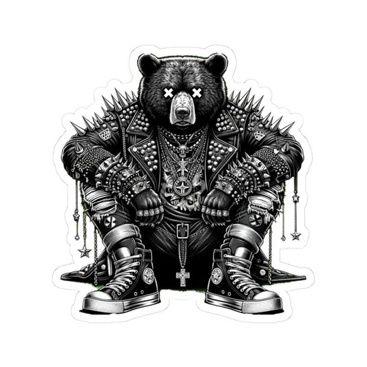 Punk Rock Bear Vinyl Sticker: Gothic Streetwear, Waterproof