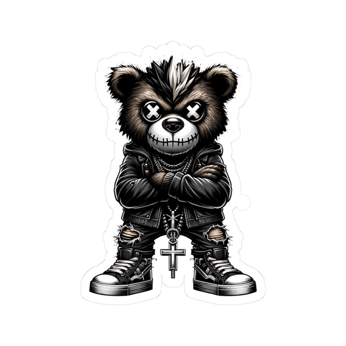 Punk Mohawk Bear Vinyl Sticker: Gothic Gamer Streetwear, Waterproof