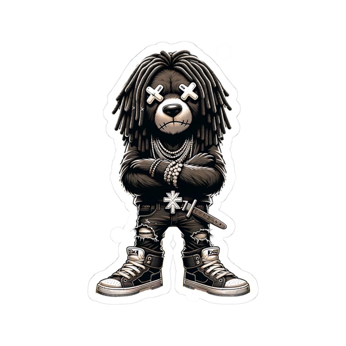 Dreadlock Bear Vinyl Sticker: Urban Streetwear, Gamer Style