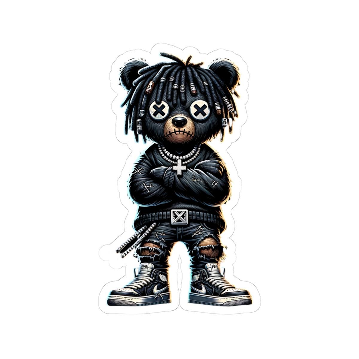 Streetwear Bear Vinyl Sticker: Urban Gothic Gamer Style