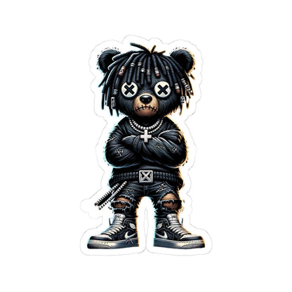 Streetwear Bear Vinyl Sticker: Urban Gothic Gamer Style