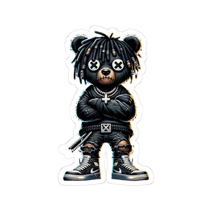 Streetwear Bear Vinyl Sticker: Urban Gothic Gamer Style
