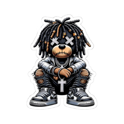 Dreadlock Bear Vinyl Sticker: Urban Gothic Streetwear, Waterproof