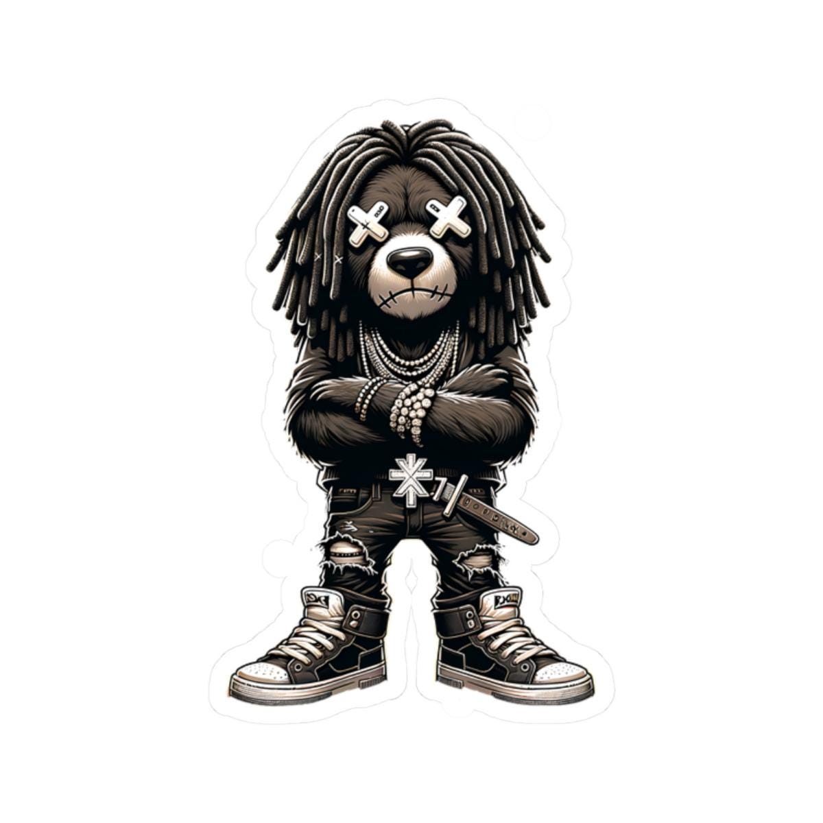 Dreadlock Bear Vinyl Sticker: Urban Streetwear, Gamer Style