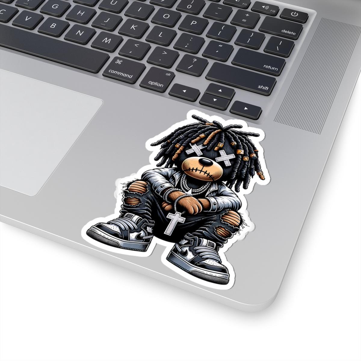 Dreadlock Bear Vinyl Sticker: Urban Gothic Streetwear, Waterproof