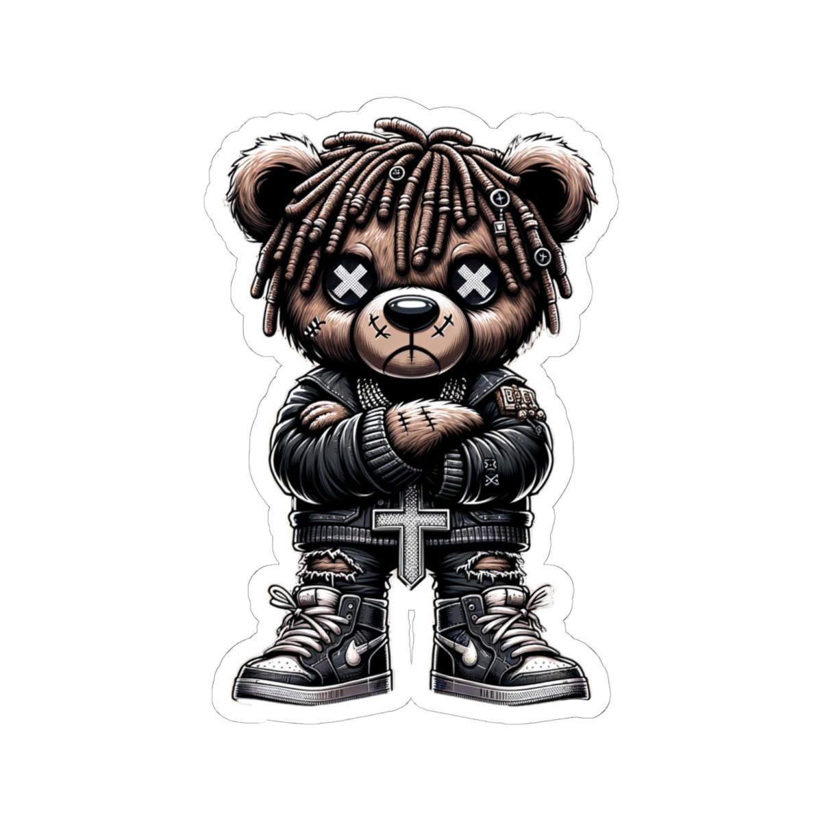 Dreadlock Bear Vinyl Sticker: Gothic Streetwear, Waterproof Laptop Decal