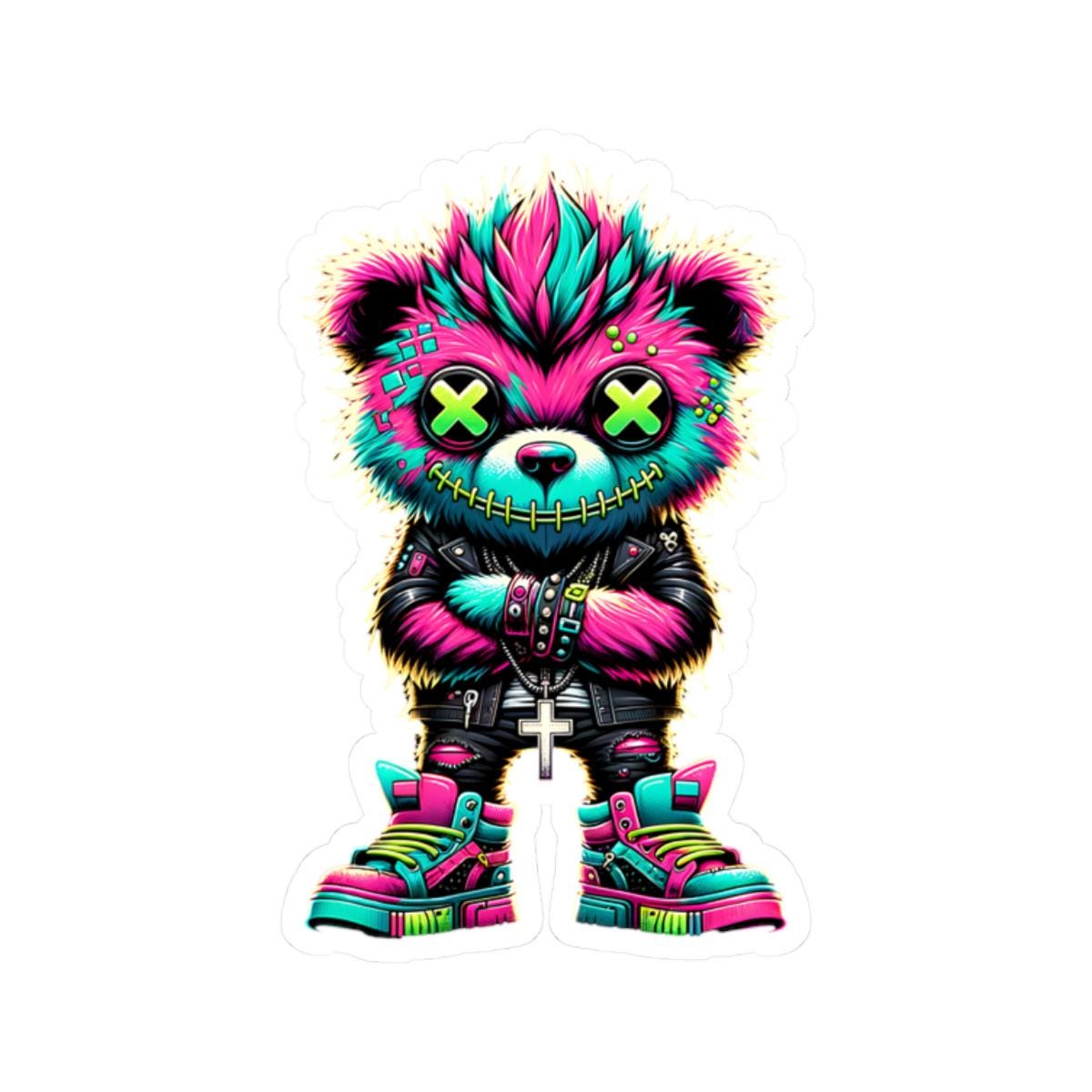 ColorFlow | Neon Cyber Bear Vinyl Sticker | Graffiti Streetwear Gamer Sticker | Waterproof Glossy or Matte