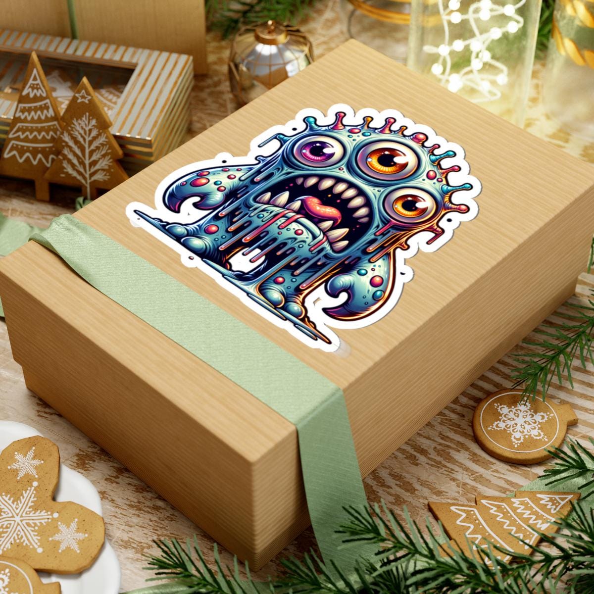 Dripping Three-Eyed Monster Vinyl Sticker: Waterproof Art Decal