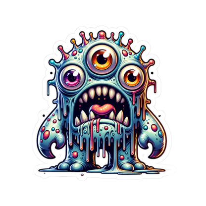 Dripping Three-Eyed Monster Vinyl Sticker: Waterproof Art Decal