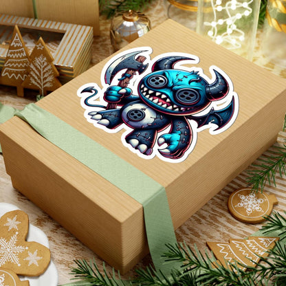 ColorFlow | Blue Demon Plushie Monster Vinyl Sticker | Button Eye Art Decal | Unique Collectible | Cute Spooky Gift Idea