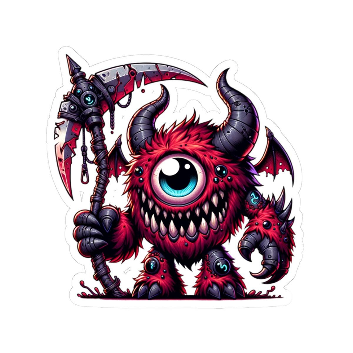 ColorFlow | Red Cyclops Demon Monster Vinyl Sticker | Furry Fantasy Art Decal | Unique Collectible | Cool Monster Gift