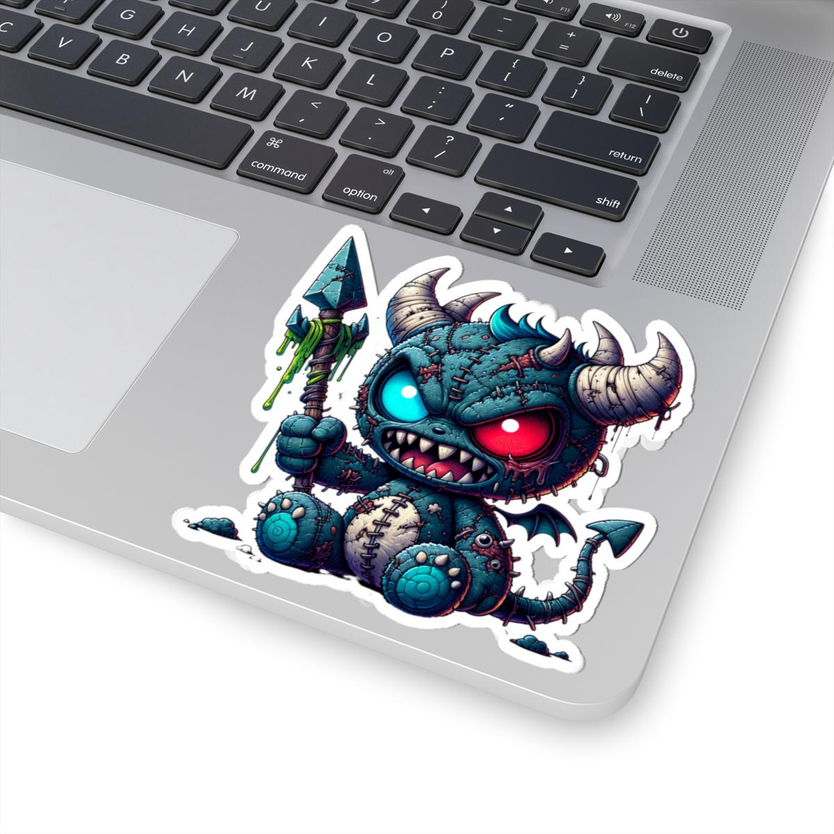 ColorFlow | Stitched Demon Plushie Monster Vinyl Sticker | Dual Eye Art Decal | Unique Collectible | Fantasy Gift Idea