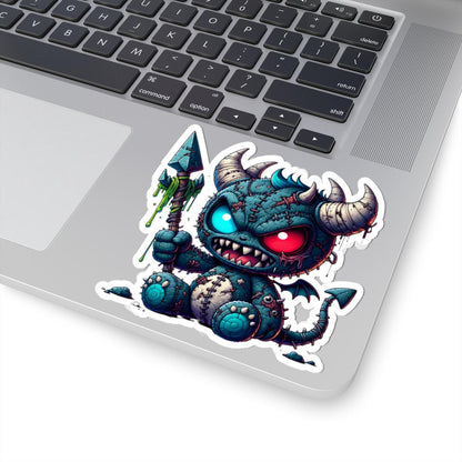 ColorFlow | Stitched Demon Plushie Monster Vinyl Sticker | Dual Eye Art Decal | Unique Collectible | Fantasy Gift Idea