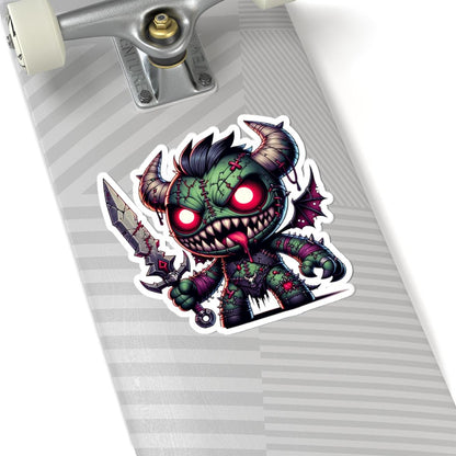 ColorFlow | Green Stitched Demon Plushie Monster Vinyl Sticker | Sword Art Decal | Unique Collectible | Fantasy Gift