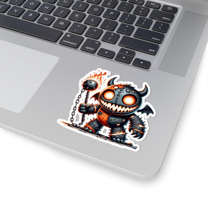 ColorFlow | Stitched Demon Plushie Vinyl Sticker | Fire Mace Art Decal | Spooky Cute Collectible | Unique Gift for Monster Fans