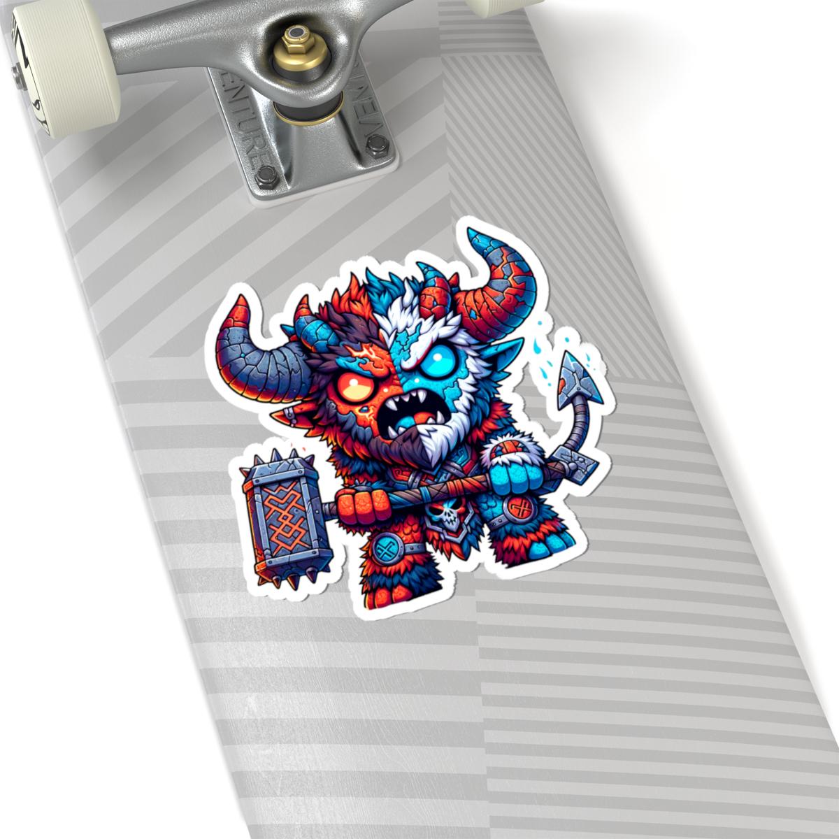 Fire and Ice Beast Vinyl Sticker: Dual Element Fantasy Art Decal