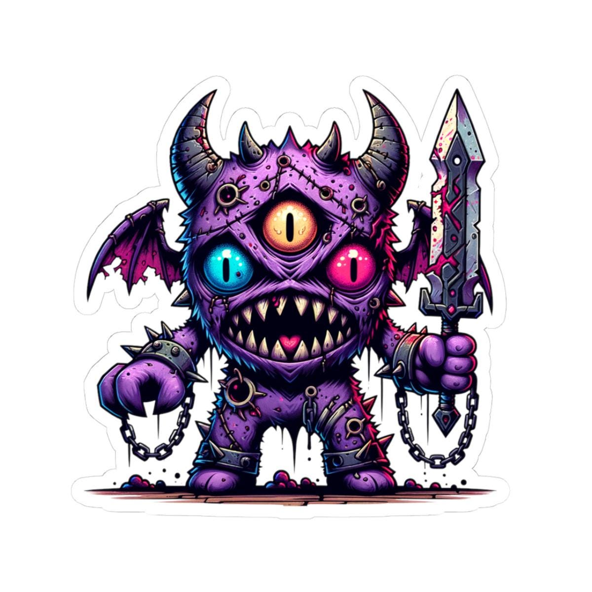 ColorFlow | Purple Three Eyed Demon Monster Vinyl Sticker | Fantasy Art Decal | Unique Collectible | Cool Gift Idea
