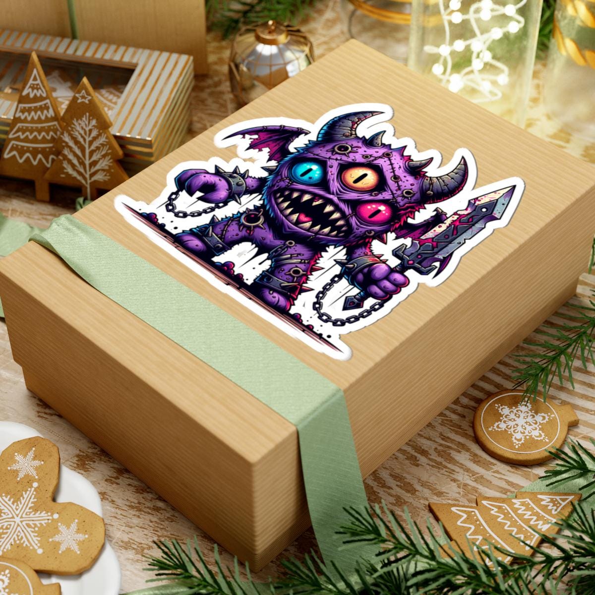 ColorFlow | Purple Three Eyed Demon Monster Vinyl Sticker | Fantasy Art Decal | Unique Collectible | Cool Gift Idea