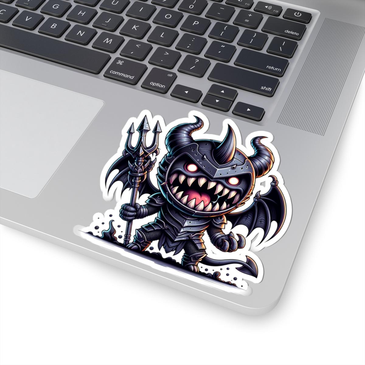 ColorFlow | Armored Demon Monster Vinyl Sticker | Trident Art Decal | Fantasy Warrior Collectible | Unique Monster Gift