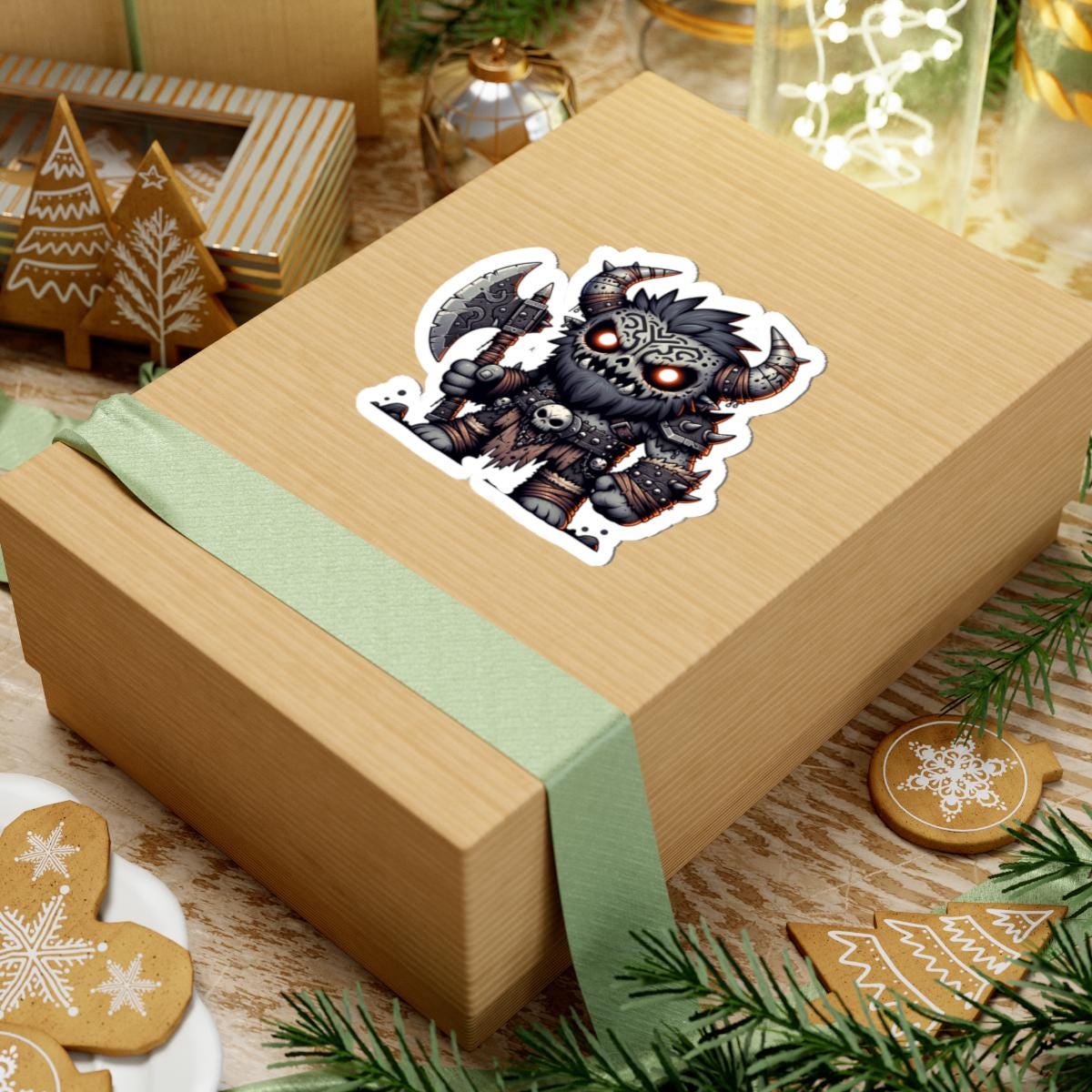 Tribal Skull Barbarian Monster Vinyl Sticker: Fantasy Art Decal