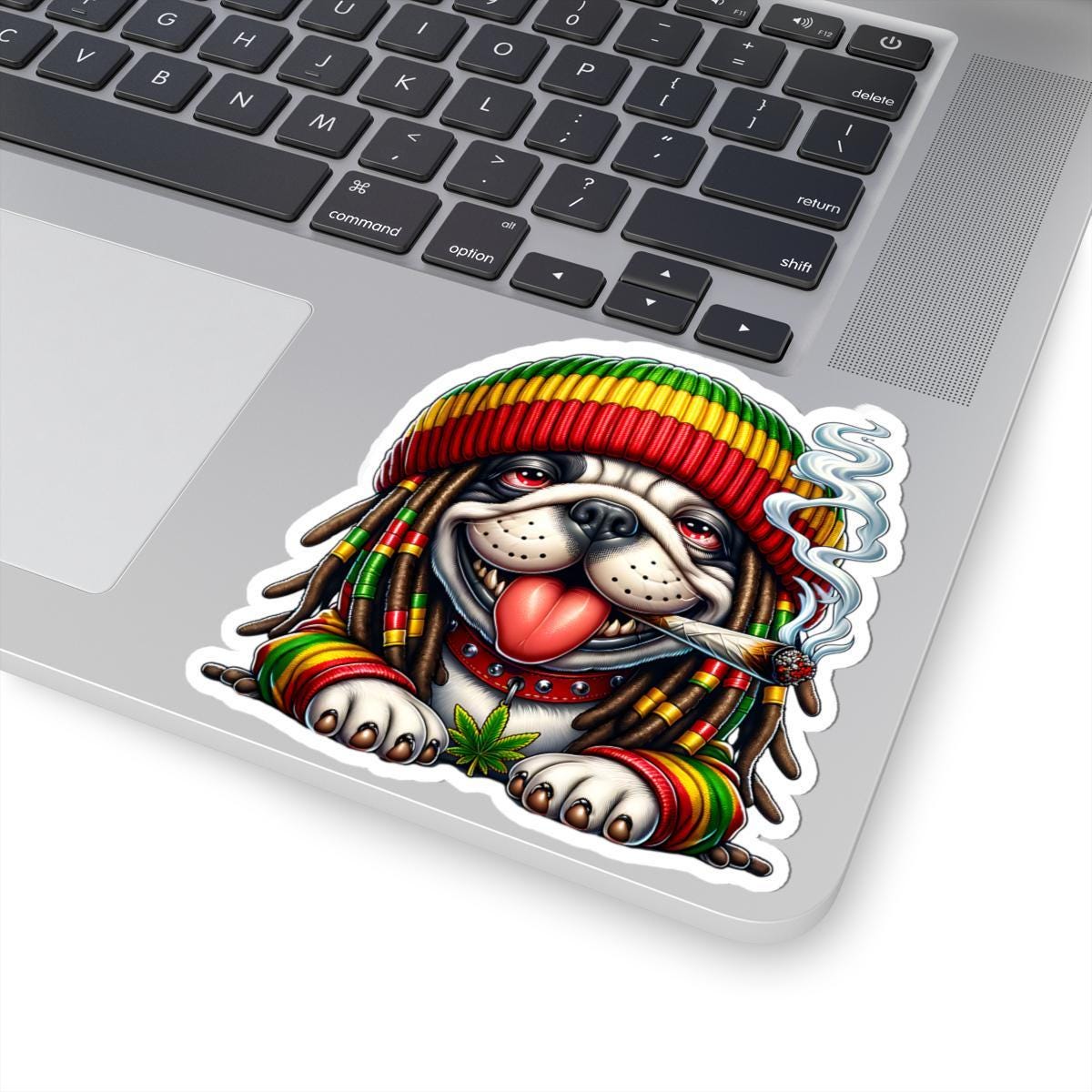 Rasta Bulldog Vinyl Sticker: Reggae Dog Art Decal - Waterproof