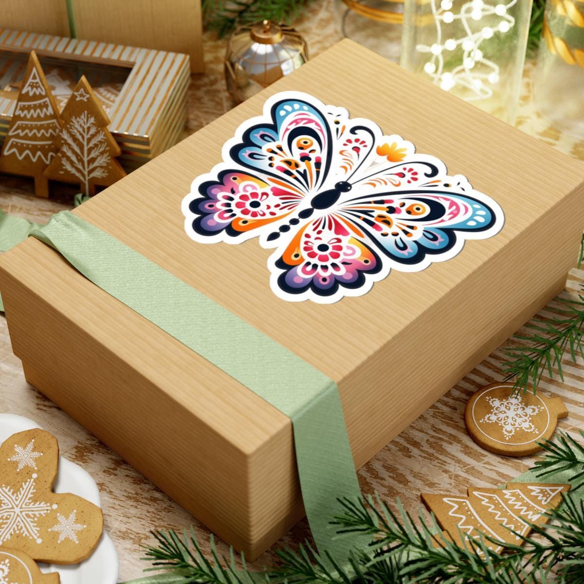 Boho Butterfly Sticker: Vibrant Floral Insect Art, Waterproof Vinyl