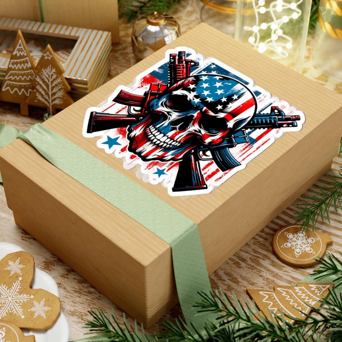 American Flag Skull Sticker: Patriotic 2nd Amendment Vinyl Decal