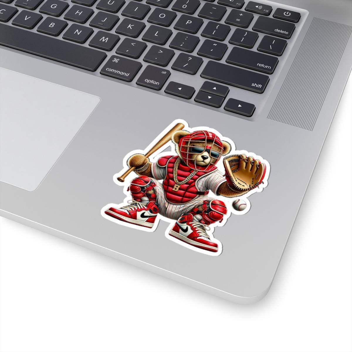Baseball Teddy Bear Sticker: Gangsta Catcher in Red & Gold