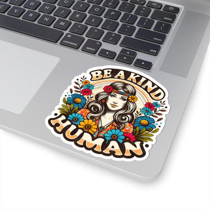 Be A Kind Human Sticker: Retro Hippie Flower Power Vinyl Decal