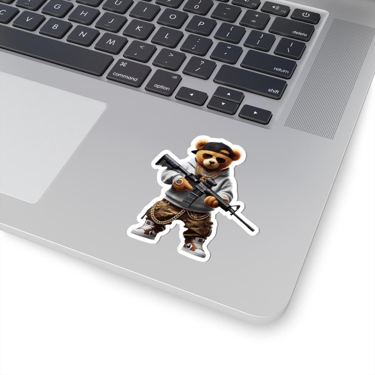 Camo Gangsta Bear Sticker: Hip Hop Teddy Vinyl Decal