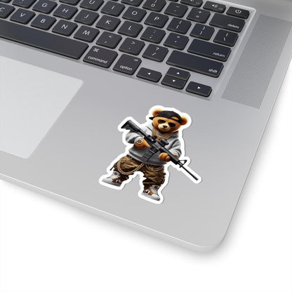 Camo Gangsta Bear Sticker: Hip Hop Teddy Vinyl Decal