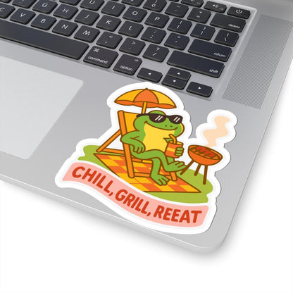 Chill Grill Frog Sticker | Funny Summer BBQ Waterproof Vinyl Decal