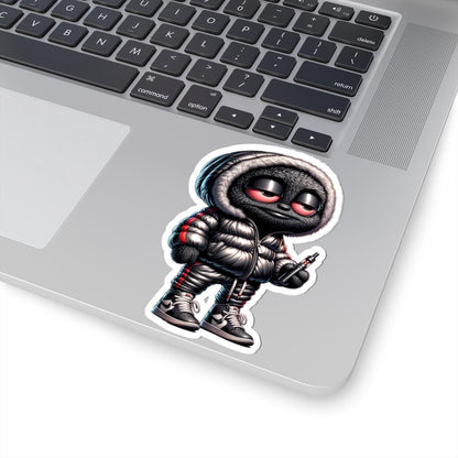 Streetwear Monster Sticker: Black Furry Puffer Jacket - Waterproof Vinyl Decal