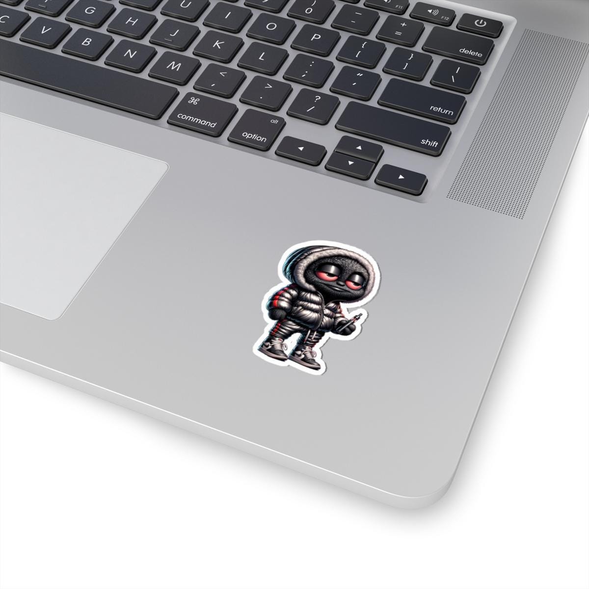 Streetwear Monster Sticker: Black Furry Puffer Jacket - Waterproof Vinyl Decal