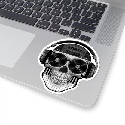 DJ Skull Sticker: Grayscale Vinyl Decal for Music Lovers