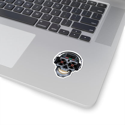 DJ Skull Sticker: Red Vinyl Eyes, Headphones, Mixer - Waterproof EDM Decal