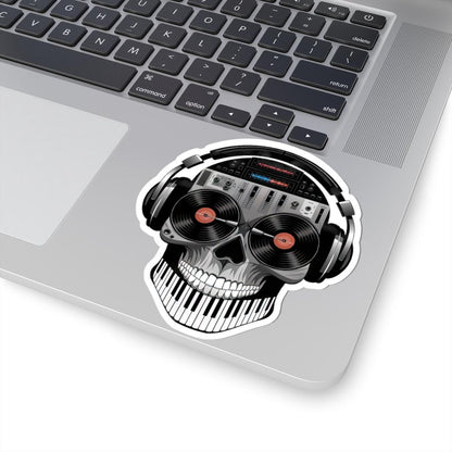 DJ Skull Sticker: Turntable Eyes, Mixer Brain - Waterproof Vinyl Decal