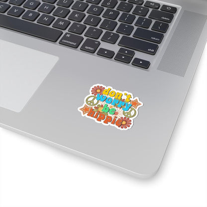 ColorFlow 'Don't Worry Be Hippie' Sticker: Retro 70s Groovy Floral Vinyl Decal