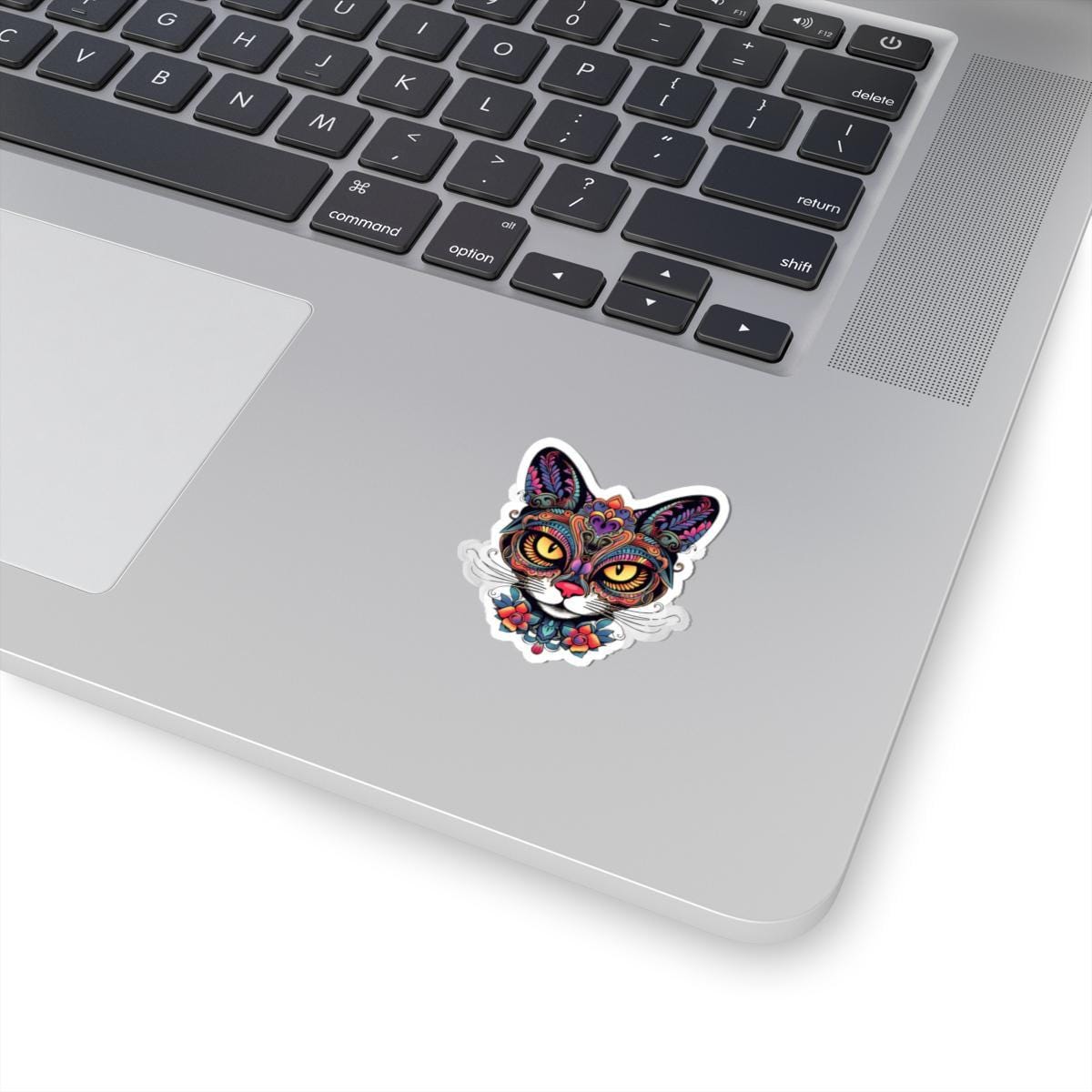 Psychedelic Floral Cat Sticker: Trippy Mandala Vinyl Decal