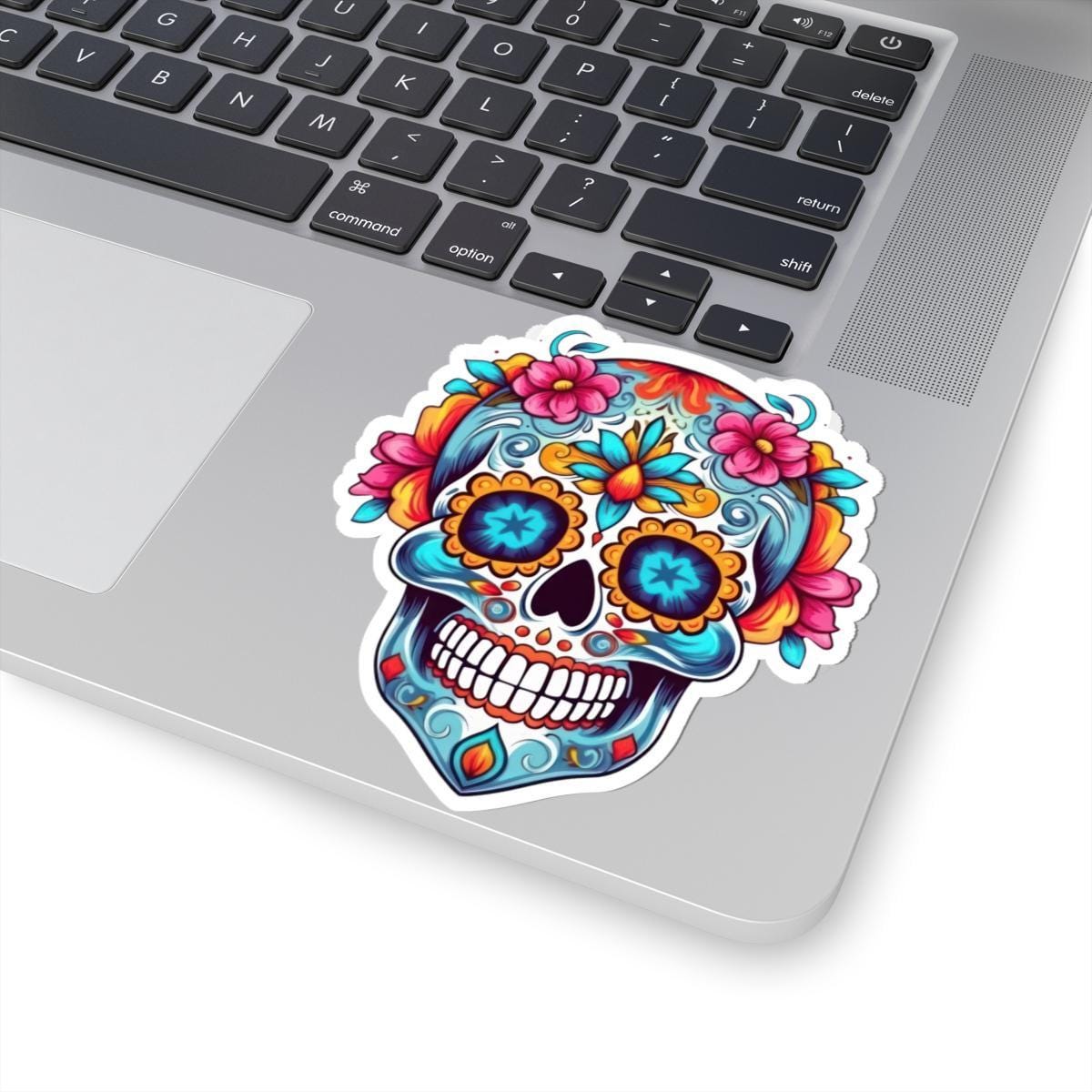 Floral Sugar Skull Vinyl Sticker: Dia de los Muertos Waterproof Decal