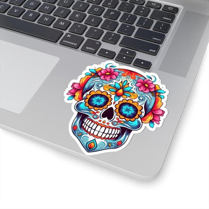 Floral Sugar Skull Vinyl Sticker: Dia de los Muertos Waterproof Decal