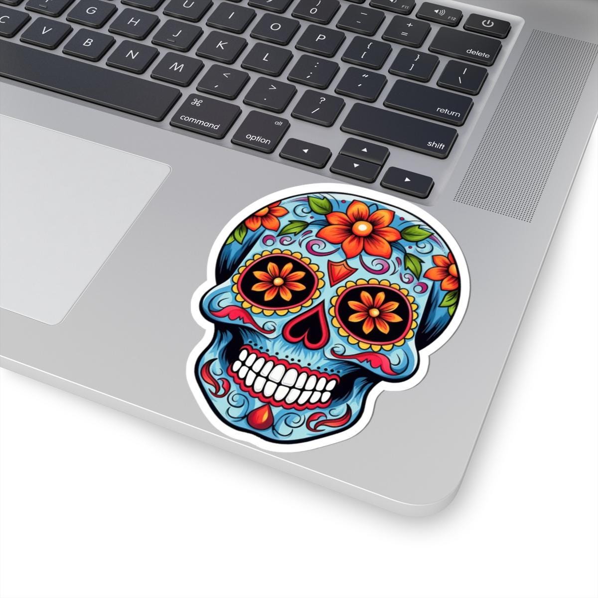 ColorFlow | Floral Sugar Skull Vinyl Sticker | Waterproof Skull Sticker | Day of the Dead Aesthetic Decal | Dia De Los Muertos Art