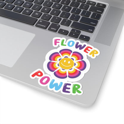 Flower Power Smiley Face Sticker: 70s Retro Rainbow Vinyl Decal
